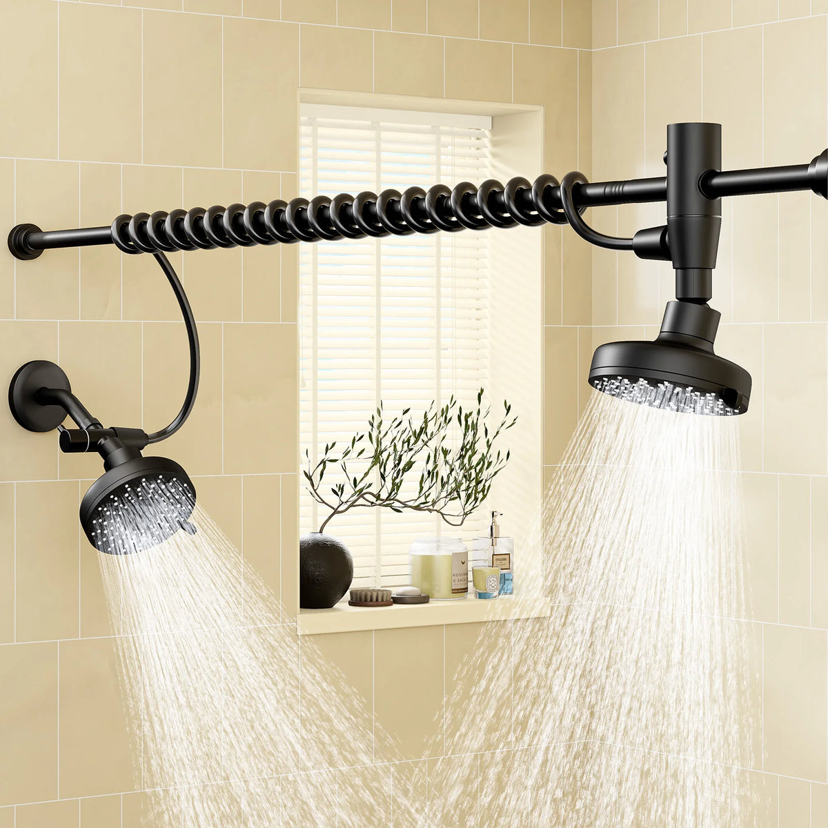 Dual Stainless Steel Shower Head With Adjustable Slider Wall Mount
