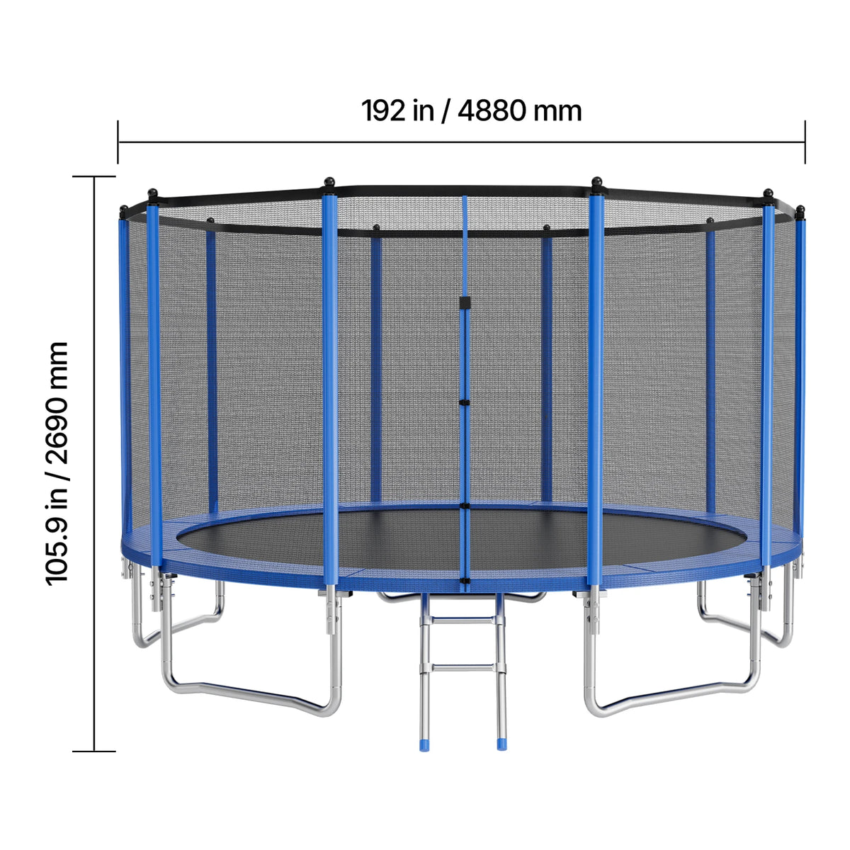 SucceBuy Outdoor Round Trampoline With Enclosure Net And Steel Frame