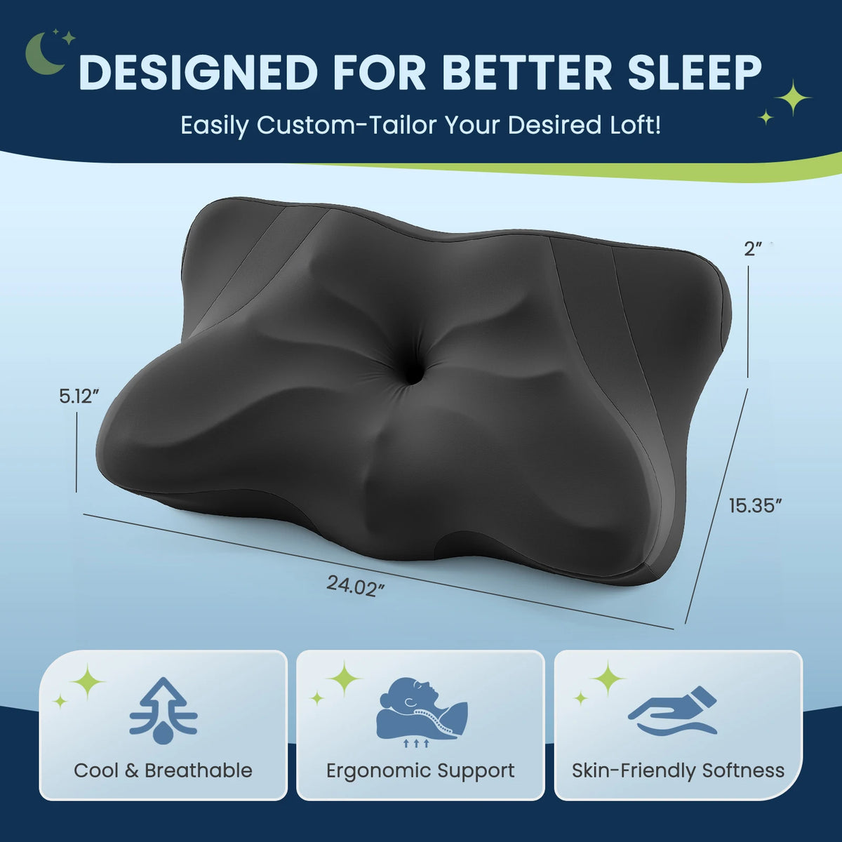 JHK Ergonomic Memory Foam Cervical Pillow With Cooling Cover