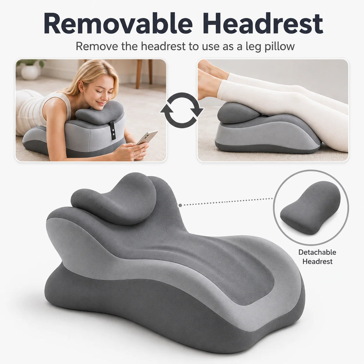 Ergonomic Memory Foam Prone Reading Pillow With Removable Headrest