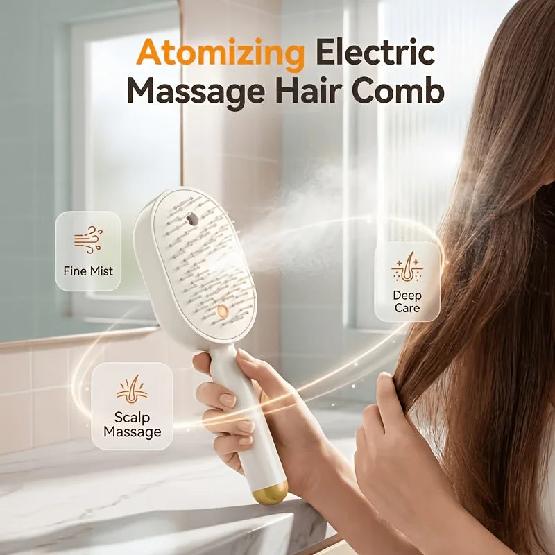 Electric Mist Hair Brush With Scalp Massager For Detangling