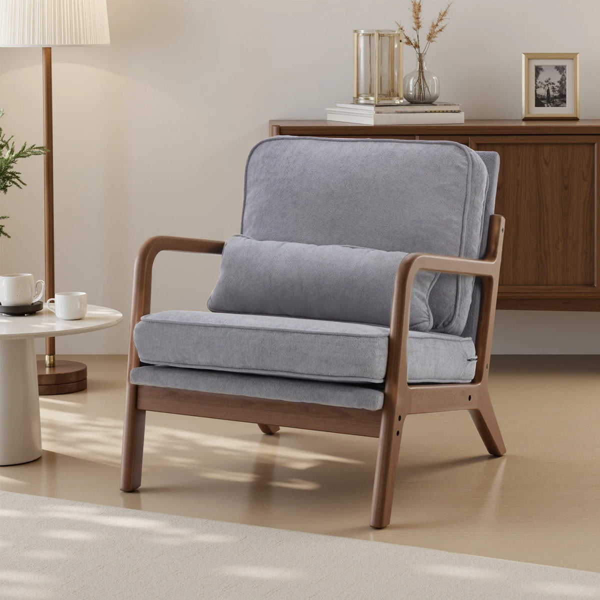 JHK Mid Century Modern Solid Wooden Accent Chair With Cushions