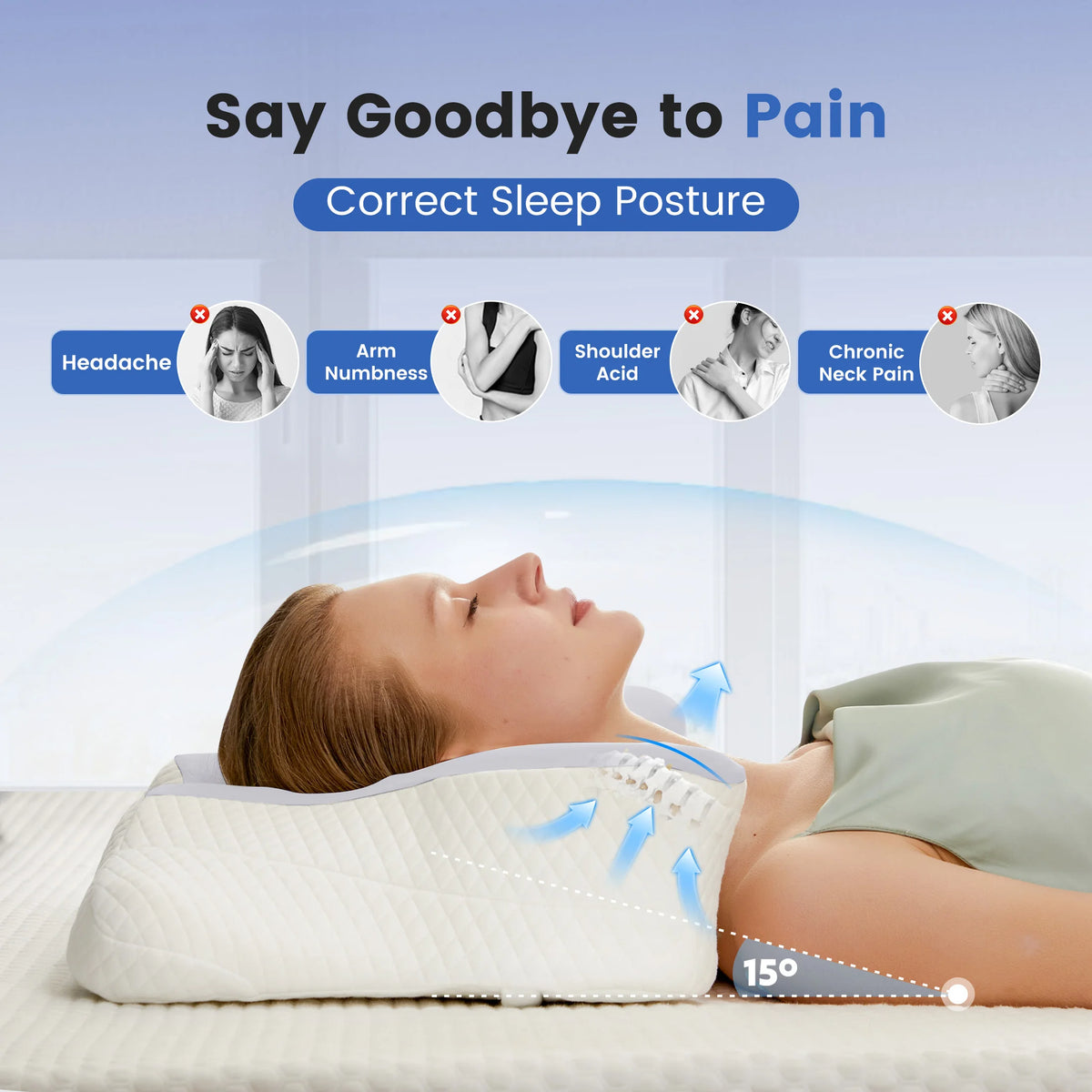 JHK Ergonomic Memory Foam Cervical Contour Pillow With Cooling Cover