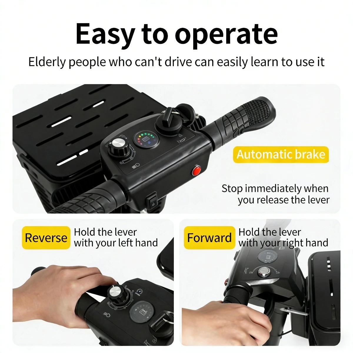 Senior Electric Mobility Scooter With Ergonomic Handle And Led Light