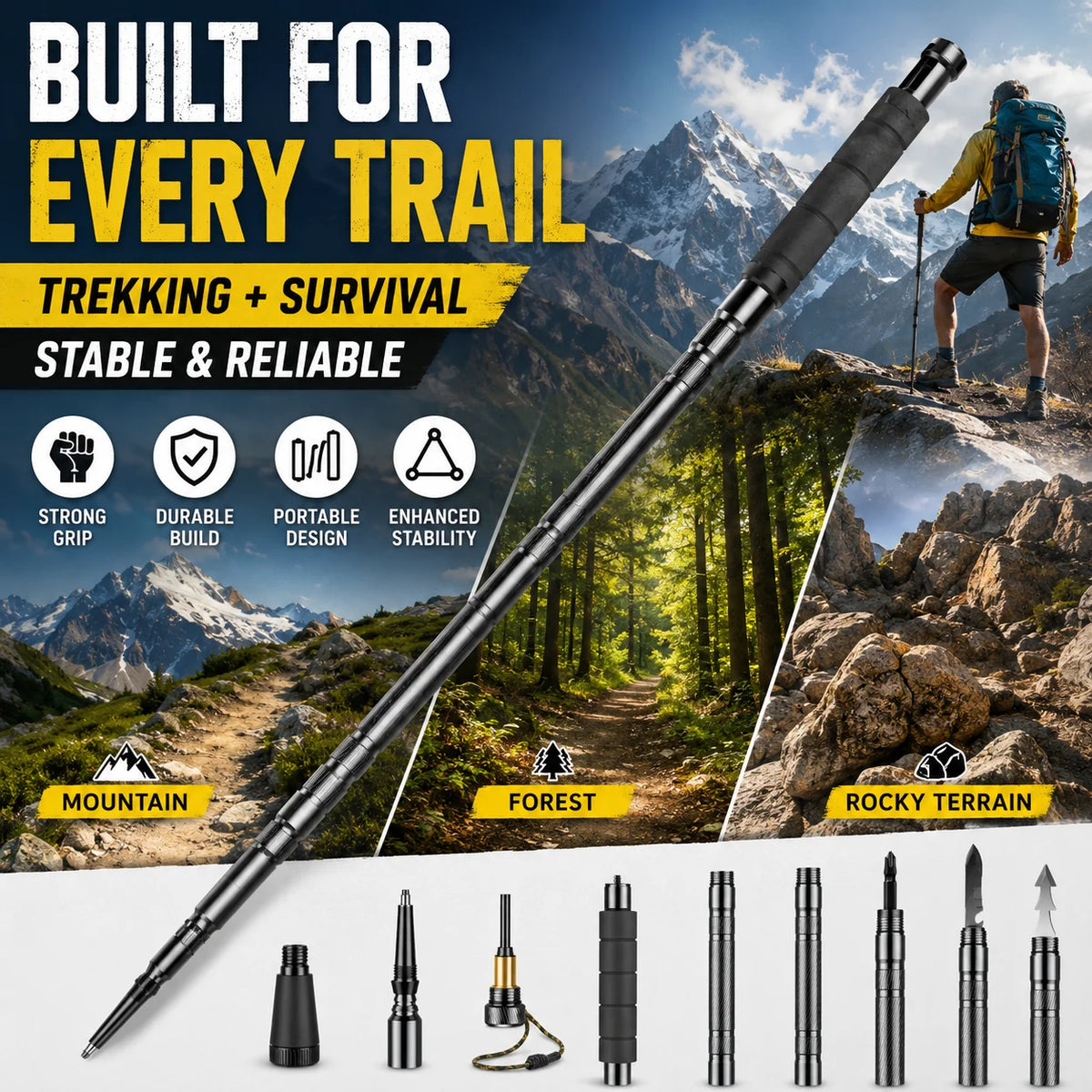 Adjustable Aluminum Trekking Pole With Cushioned Comfort Grip
