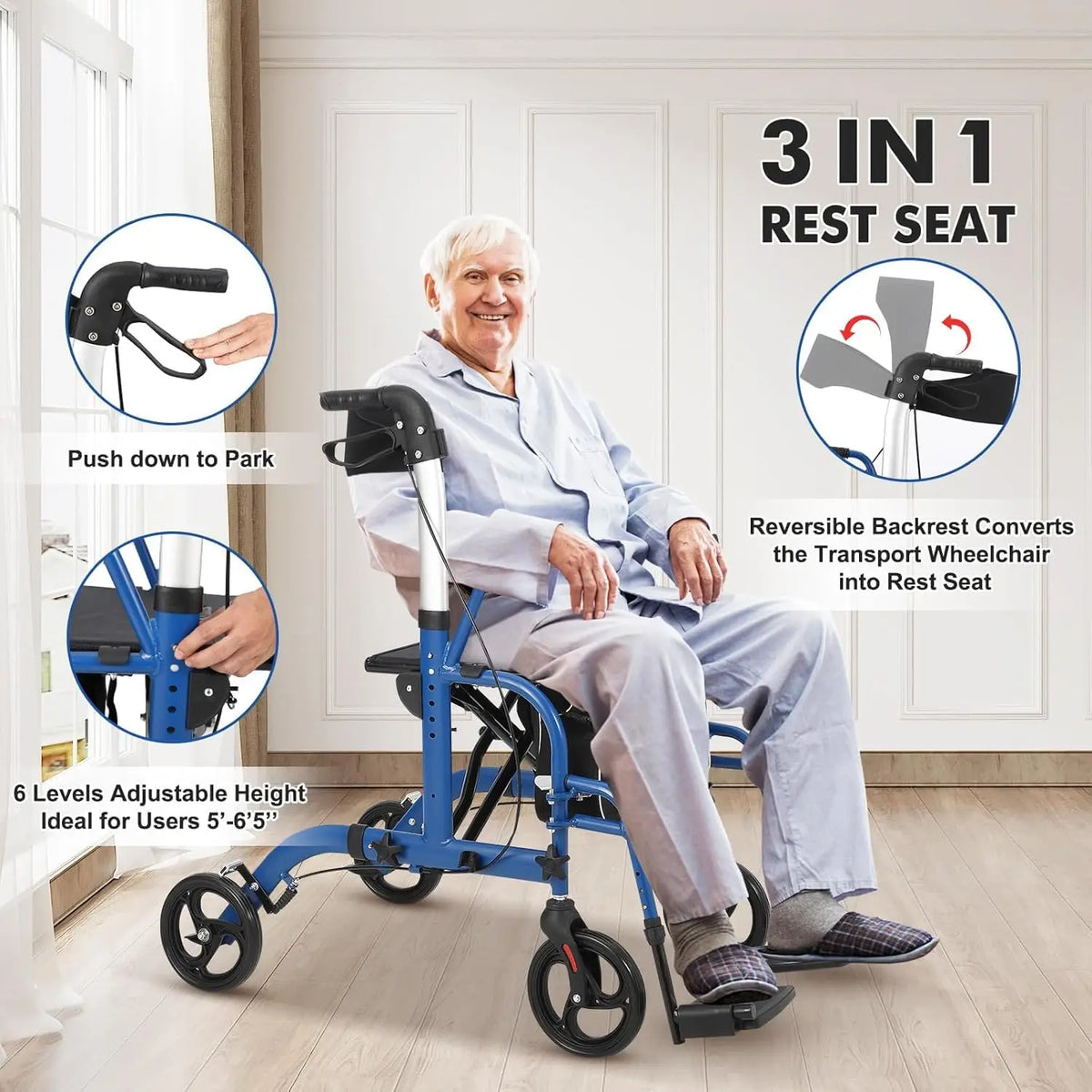 Aluminum Foldable Rollator Walker With Seat And Backrest For Seniors