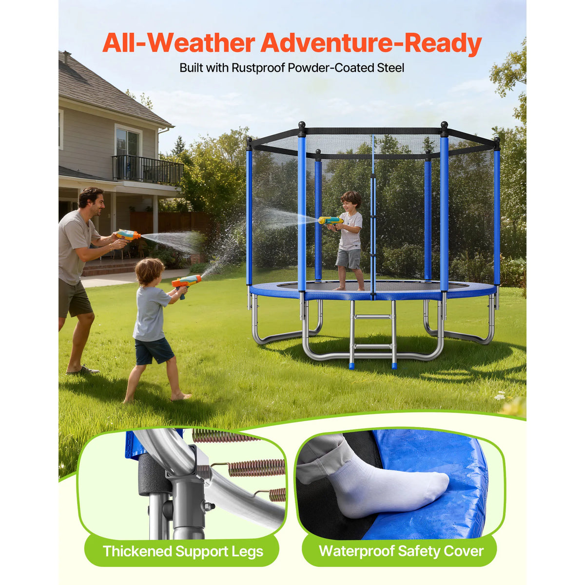 SucceBuy Outdoor Round Trampoline With Enclosure Net And Steel Frame