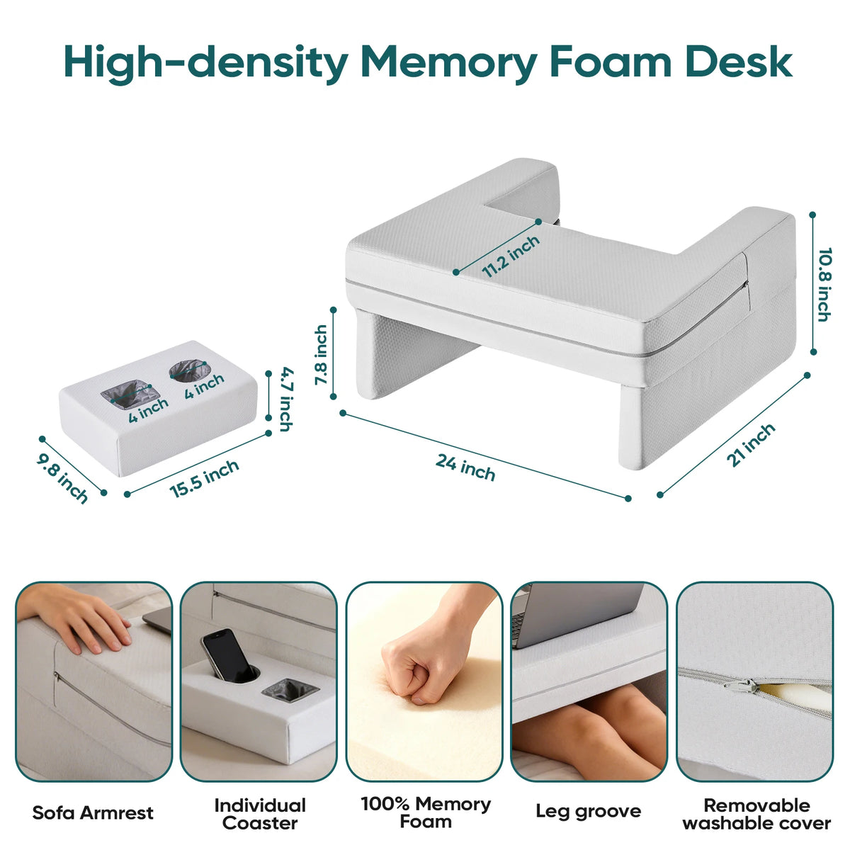 JHK Square Memory Foam Reading Pillow With Washable Cover