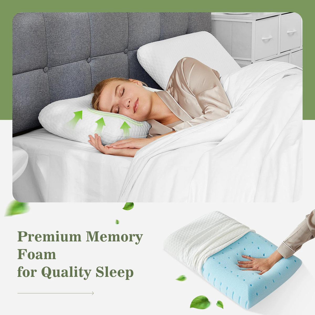 JHK Cooling Memory Foam Pillows With Washable Cover