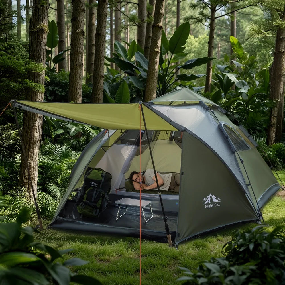 Night Cat Automatic Double Layer Waterproof Pop Up Camping Tent