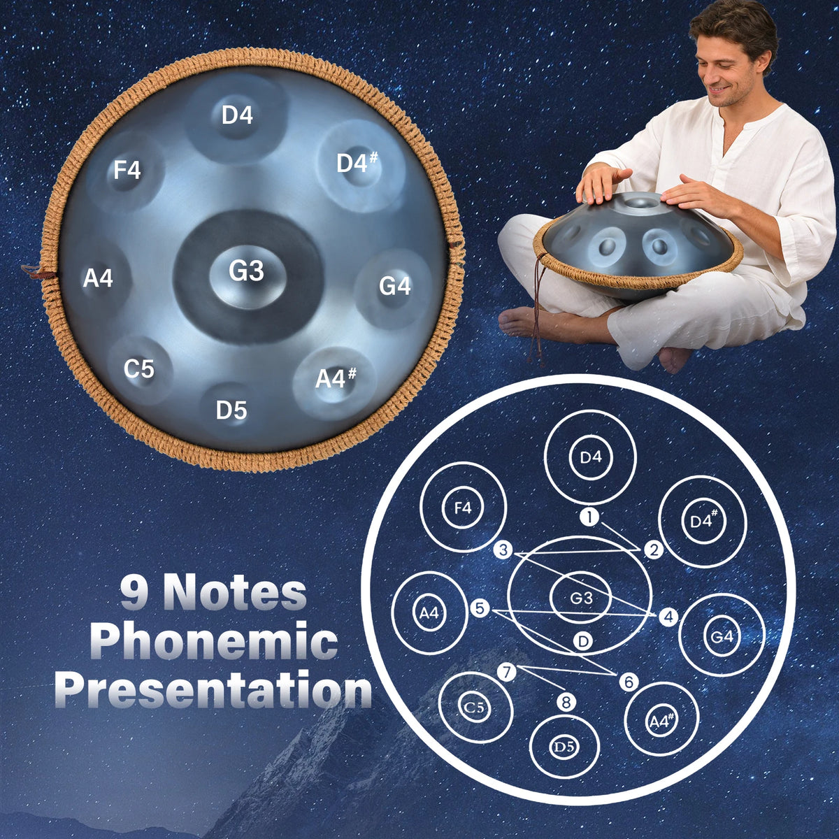 Portable G Minor Nine Note Handpan Drum For Meditation