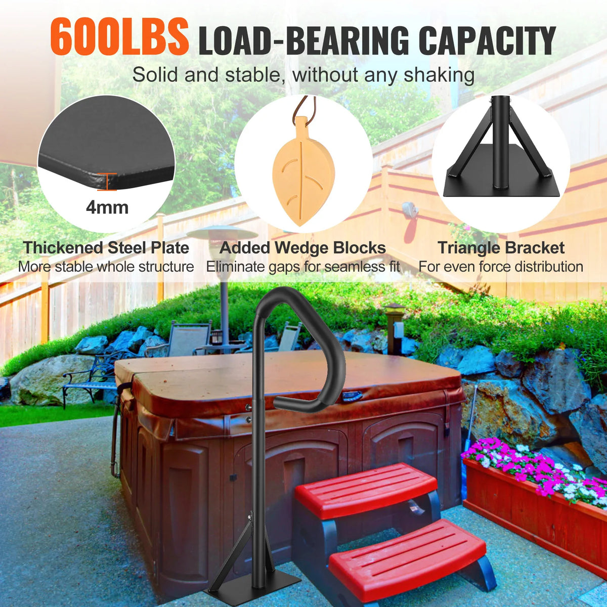 360 Rotatable Adjustable Height Aluminum Hot Tub Grab Bar
