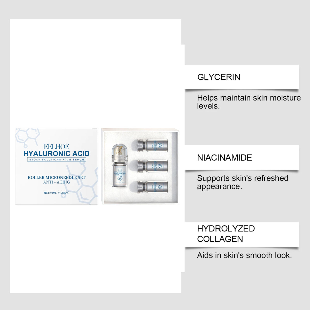 Eelhoe Hyaluronic Acid Roller Microneedle Anti Wrinkle Serum
