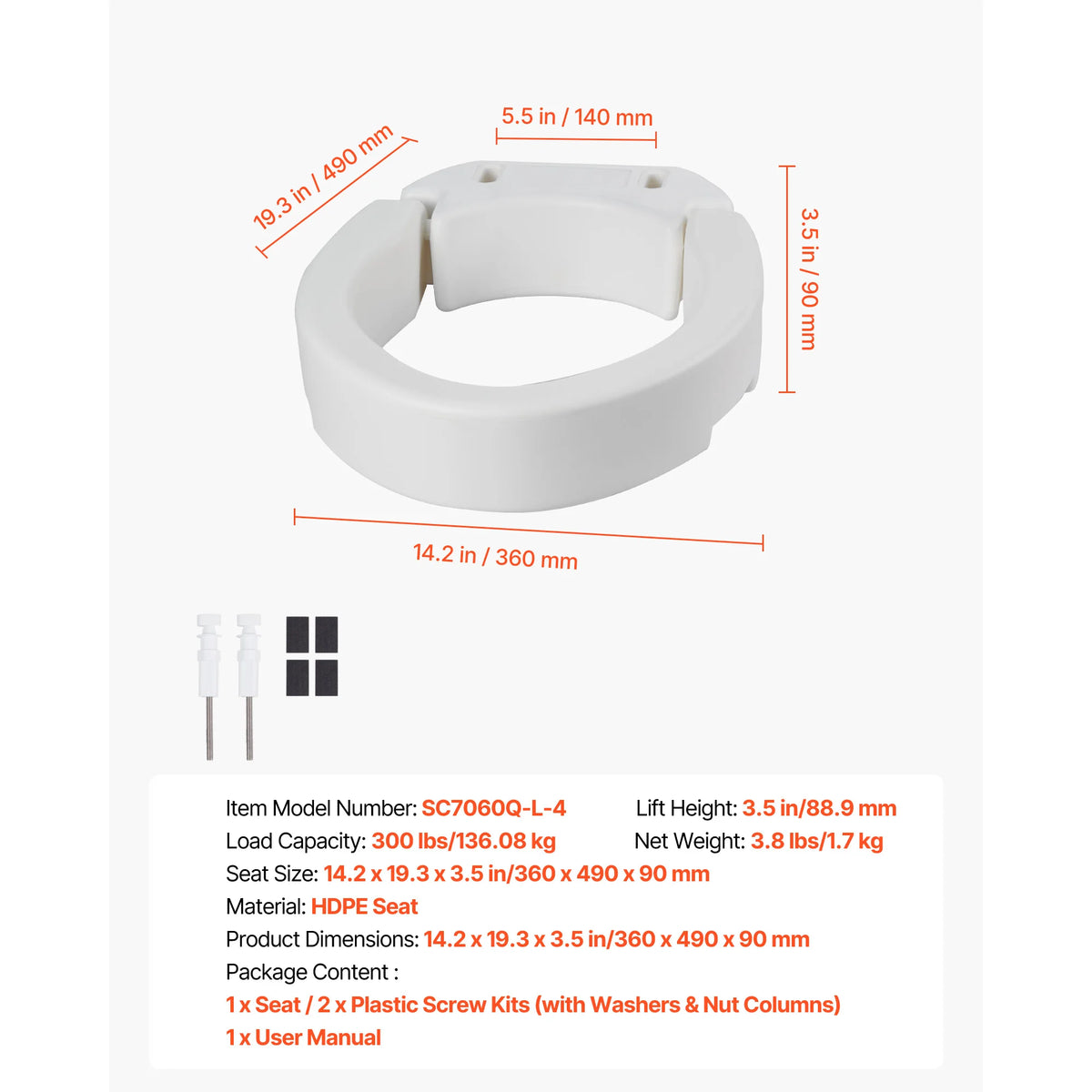 SucceBuy Raised Toilet Seat Riser With Padded Support Handles