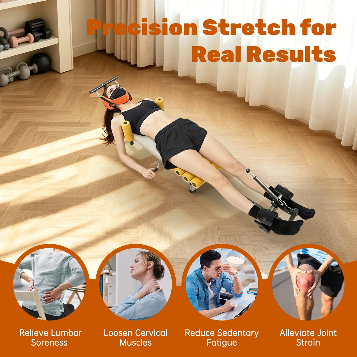 Bymaocar Adjustable Lumbar Cervical Spine Traction Back Stretcher