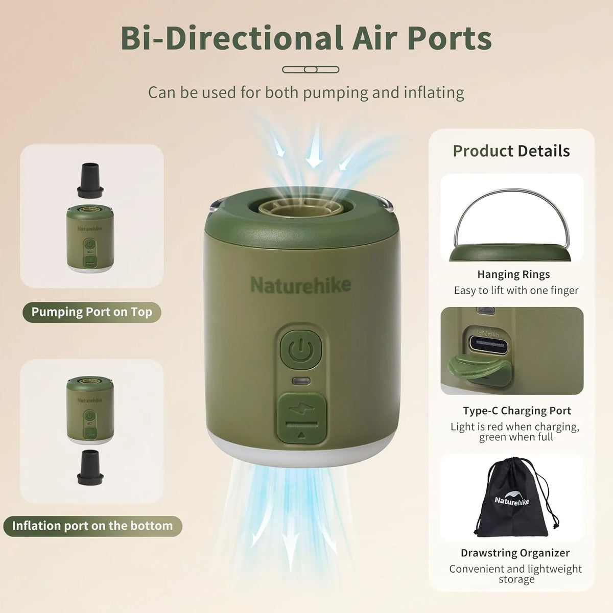 Naturehike Portable Fast Charge Multifunction Air Pump For Inflatable Mat