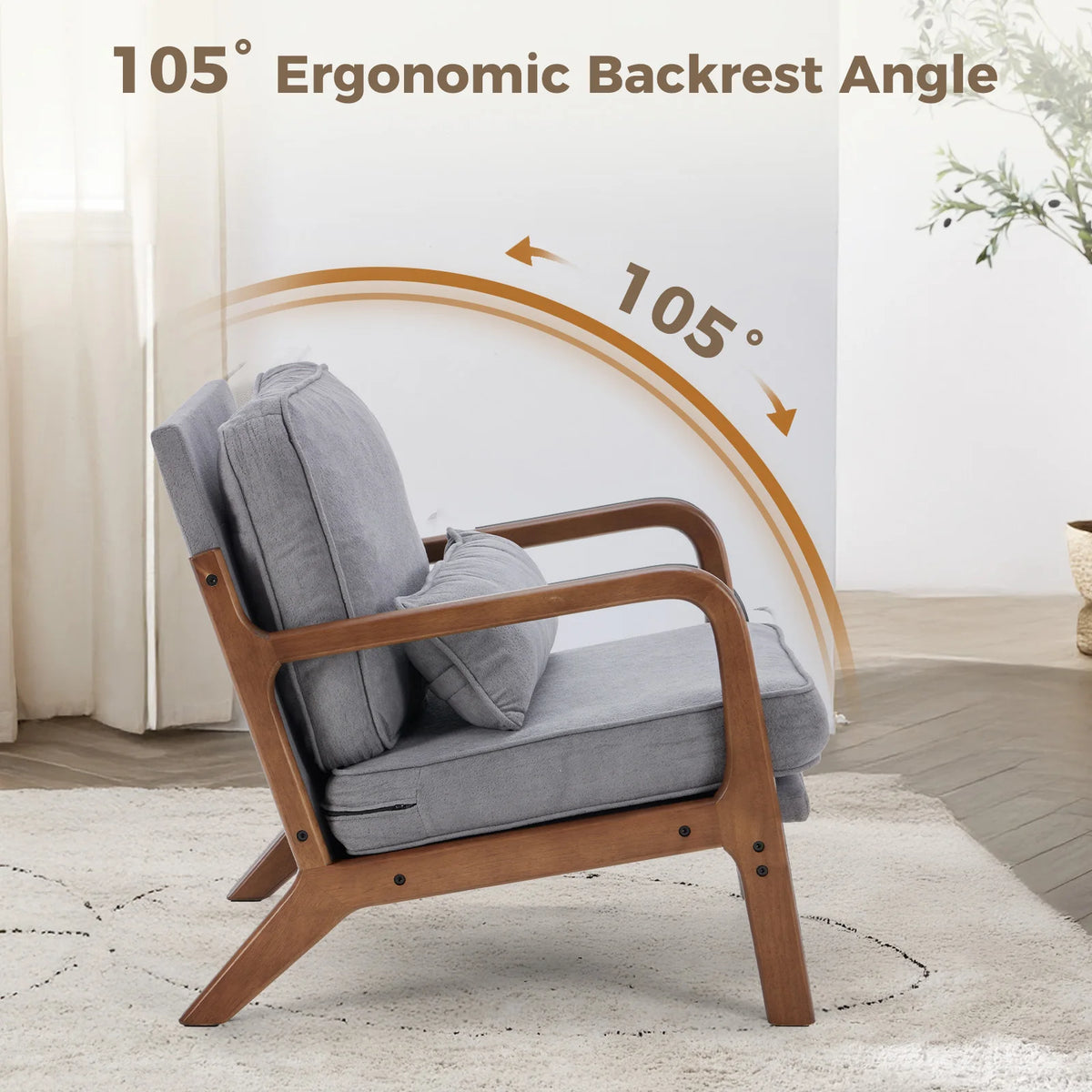 JHK Mid Century Modern Solid Wooden Accent Chair With Cushions