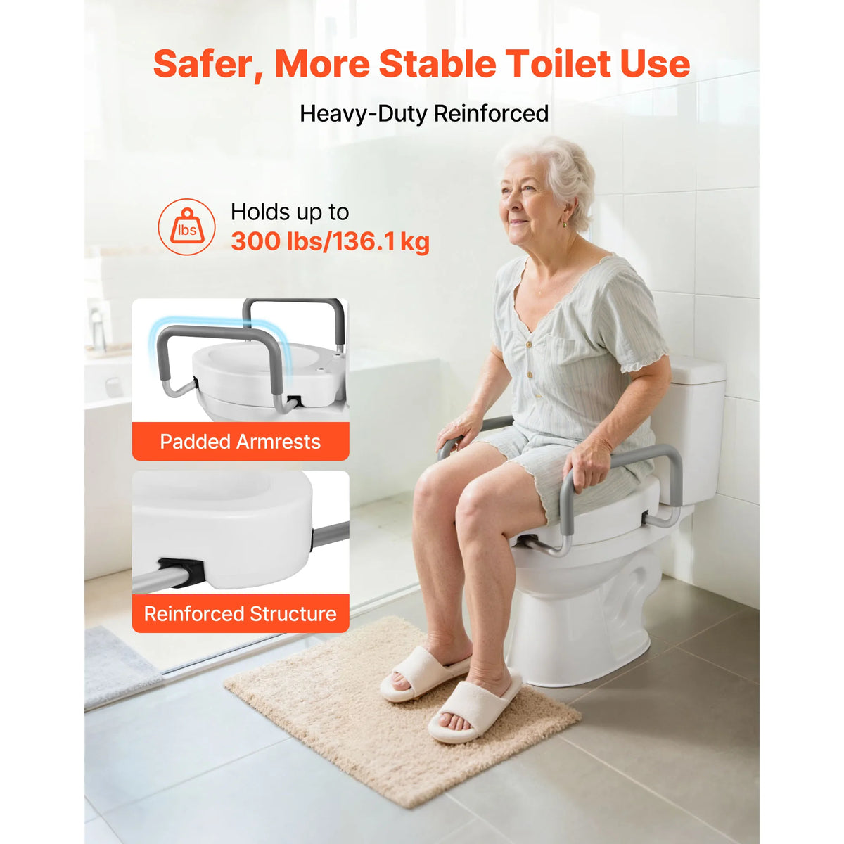 SucceBuy Raised Toilet Seat Riser With Padded Support Handles