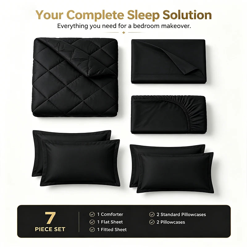 easYum 7-Piece Bedding Set Twin Full Queen King Comforter Sheet