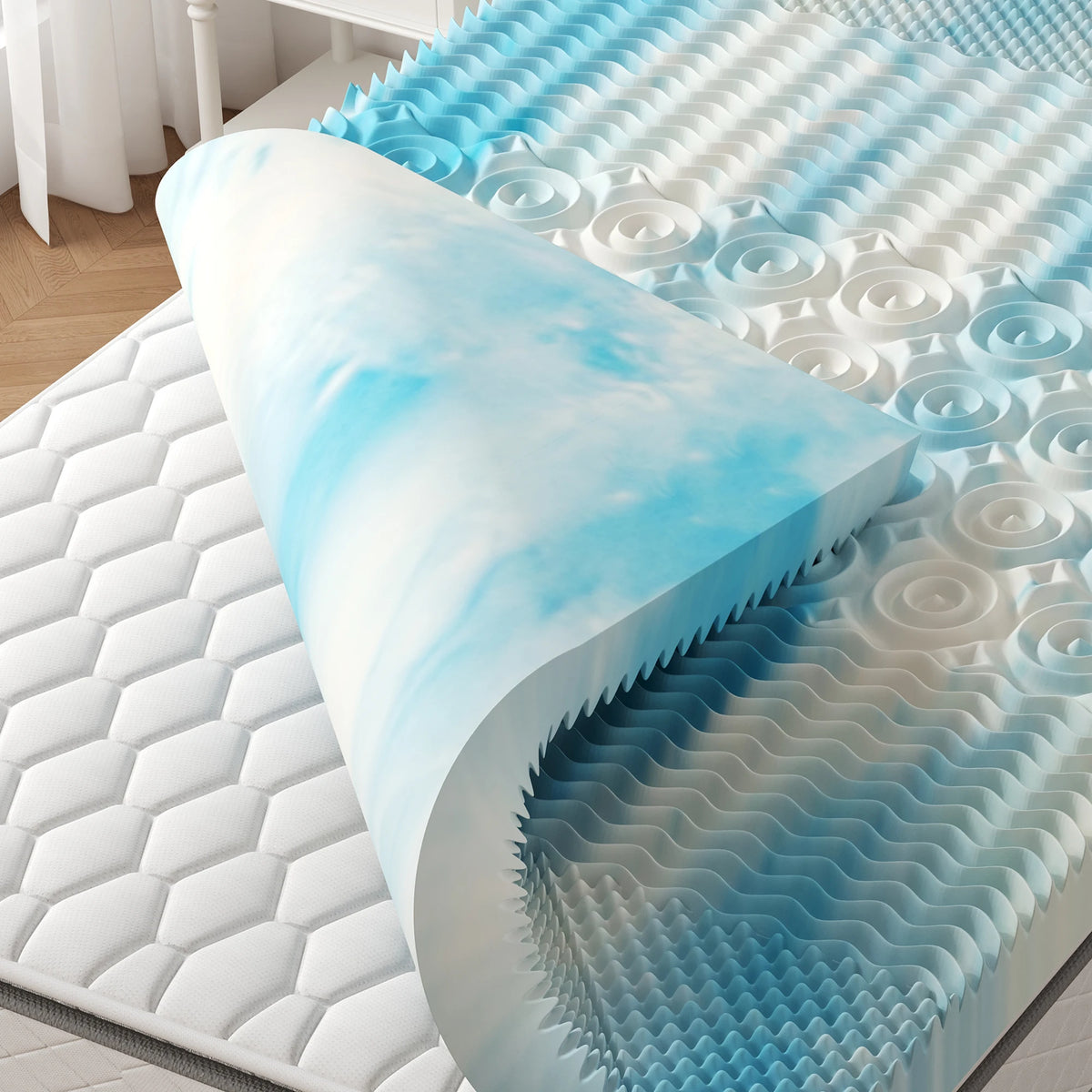 JHK Gel Memory Foam Mattress Topper With Five Zone Relief