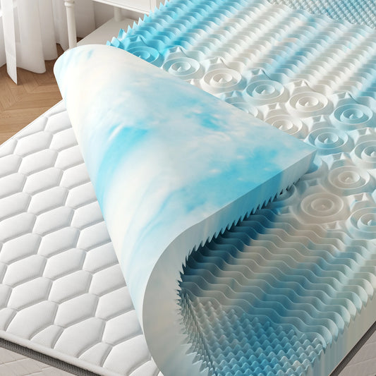 JHK Gel Memory Foam Mattress Topper With Five Zone Relief
