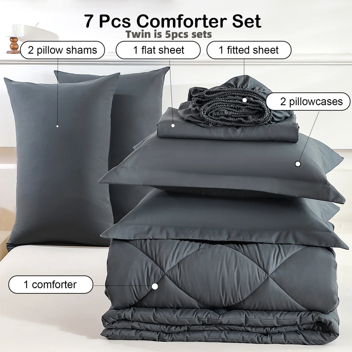 easYum 7-Piece Bedding Set Twin Full Queen King Comforter Sheet