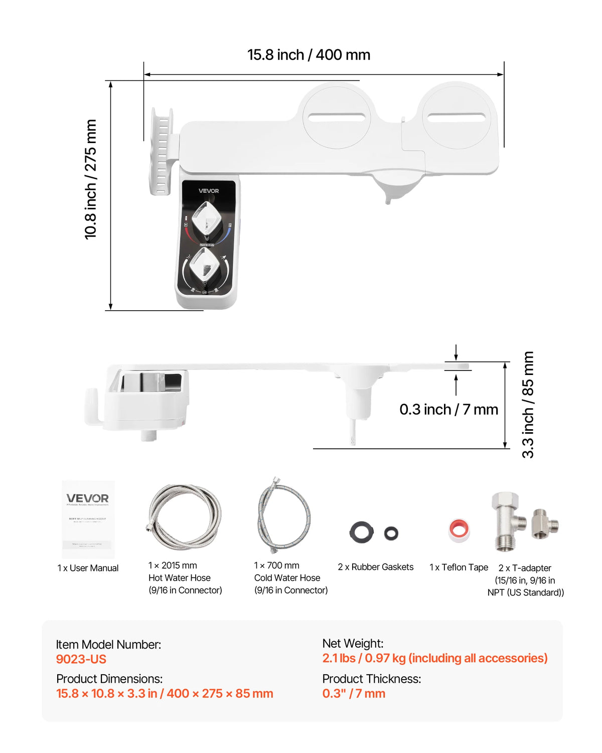 Vevor Adjustable Bidet Attachment For Toilet With Dual Nozzles