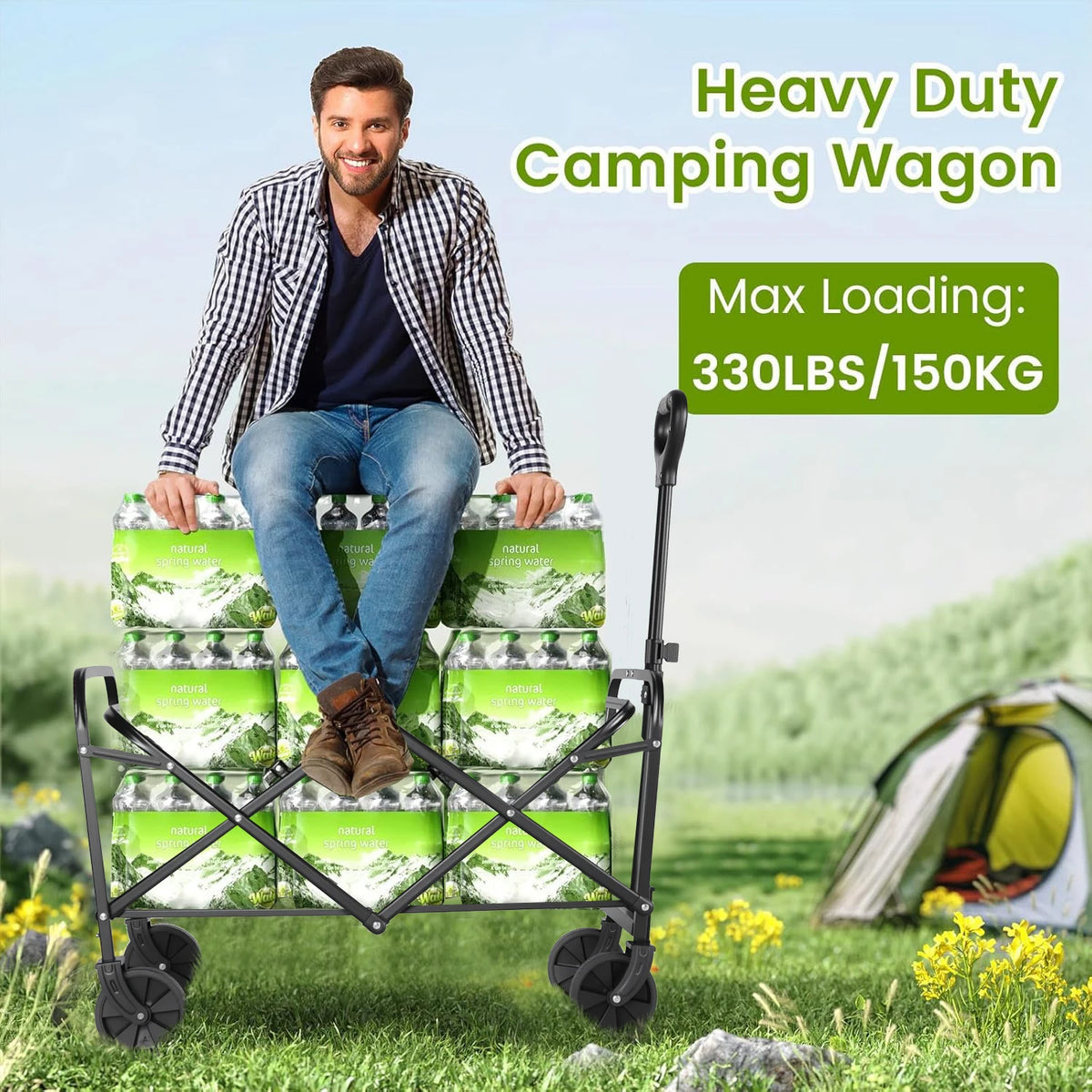 Heavy Duty Foldable Utility Wagon With All Terrain Wheels