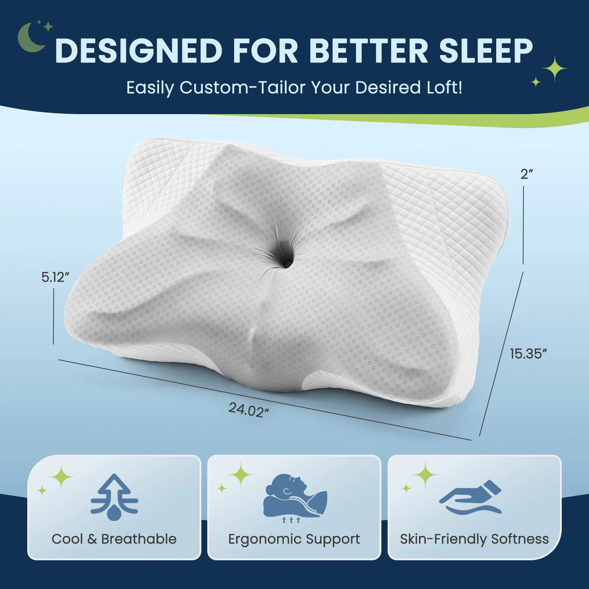 JHK Ergonomic Memory Foam Cervical Pillow With Cooling Cover