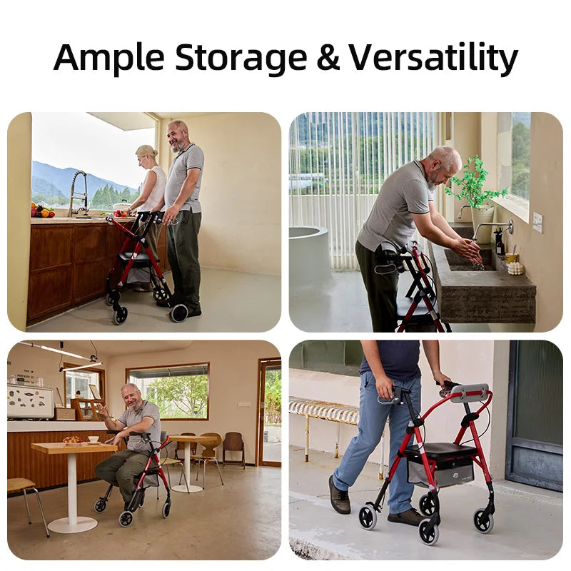 Maidesite Ergonomic Rollator Walker With Seat And Backrest