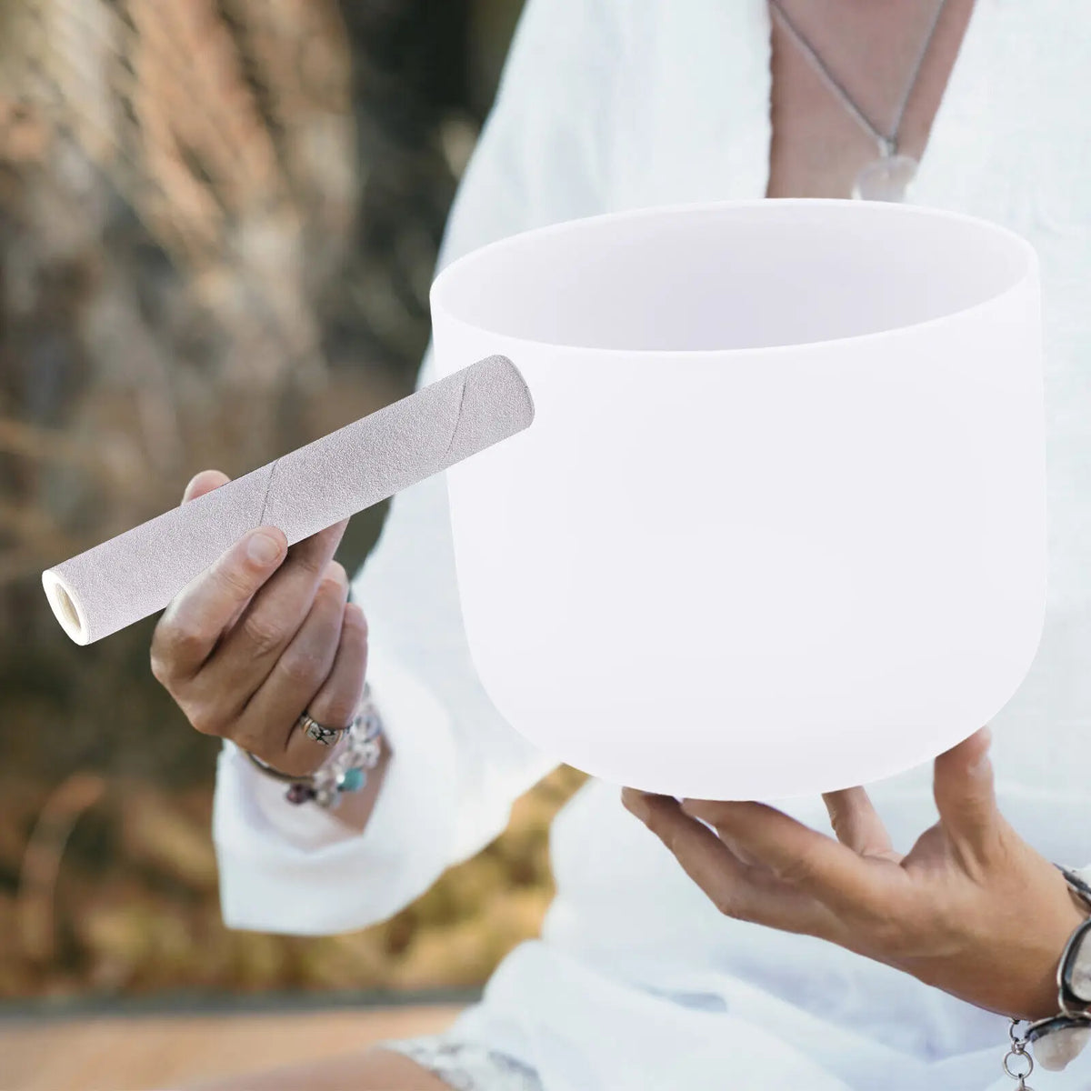 Premium Frosted Quartz Crystal Meditation Singing Bowl With Mallet