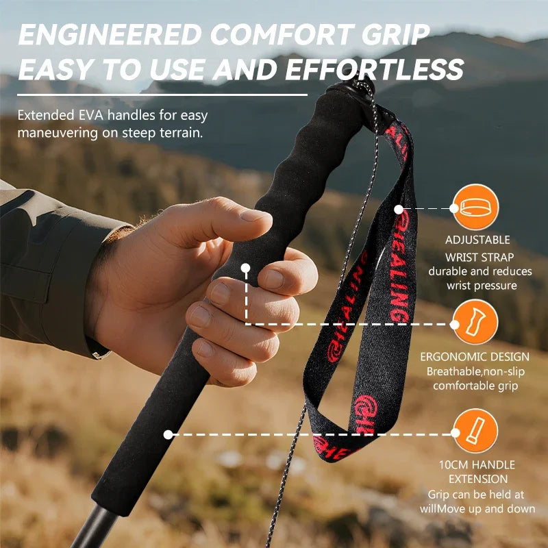 OKHEALING Carbon Fiber Trekking Poles With Antishock Eva Handles