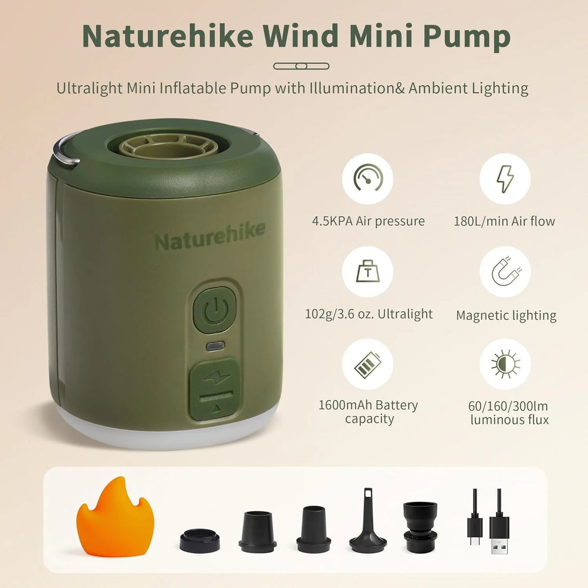 Naturehike Portable Fast Charge Multifunction Air Pump For Inflatable Mat