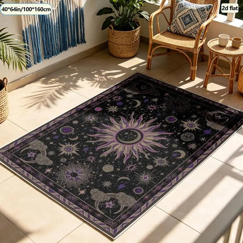 Celestial Constellation Sun Moon Star Pattern Area Rug for Home
