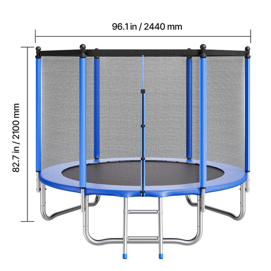 SucceBuy Outdoor Round Trampoline With Enclosure Net And Steel Frame