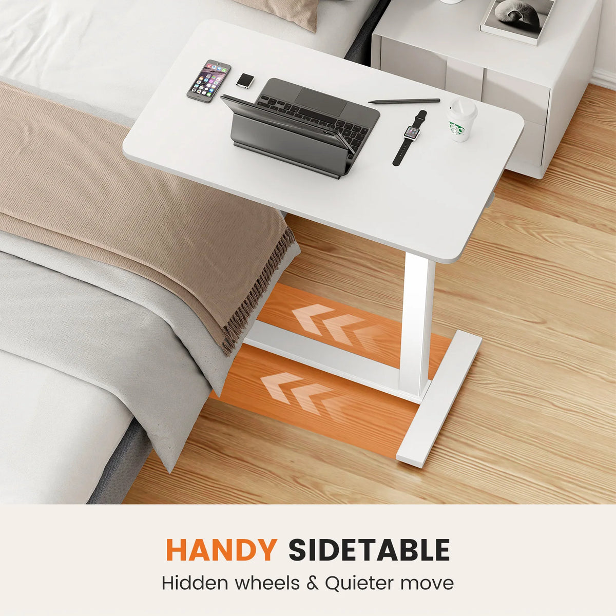 JHK Adjustable Height Rolling Over Bed Table For Bedroom