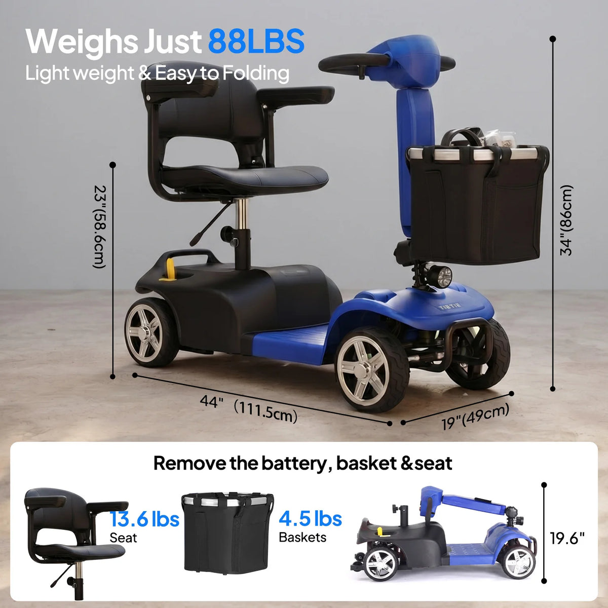 URLIFE Folding Electric Mobility Scooter For Seniors And Adults