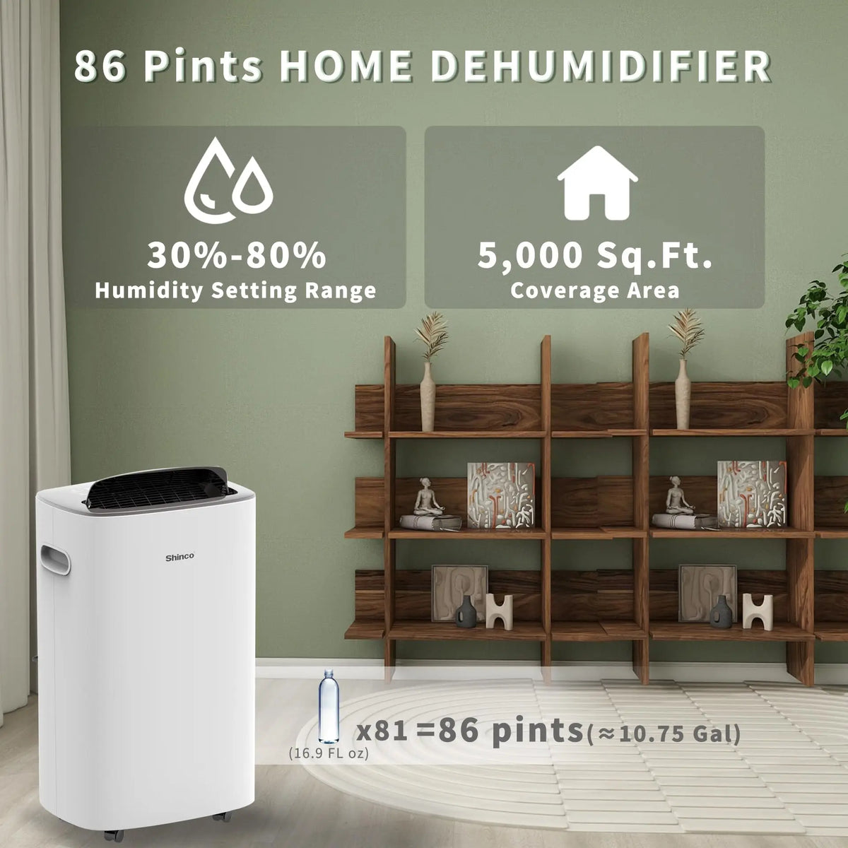 Shinco 86 Pint Dehumidifier For Home And Basement Auto Drain