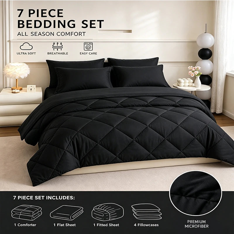 easYum 7-Piece Bedding Set Twin Full Queen King Comforter Sheet