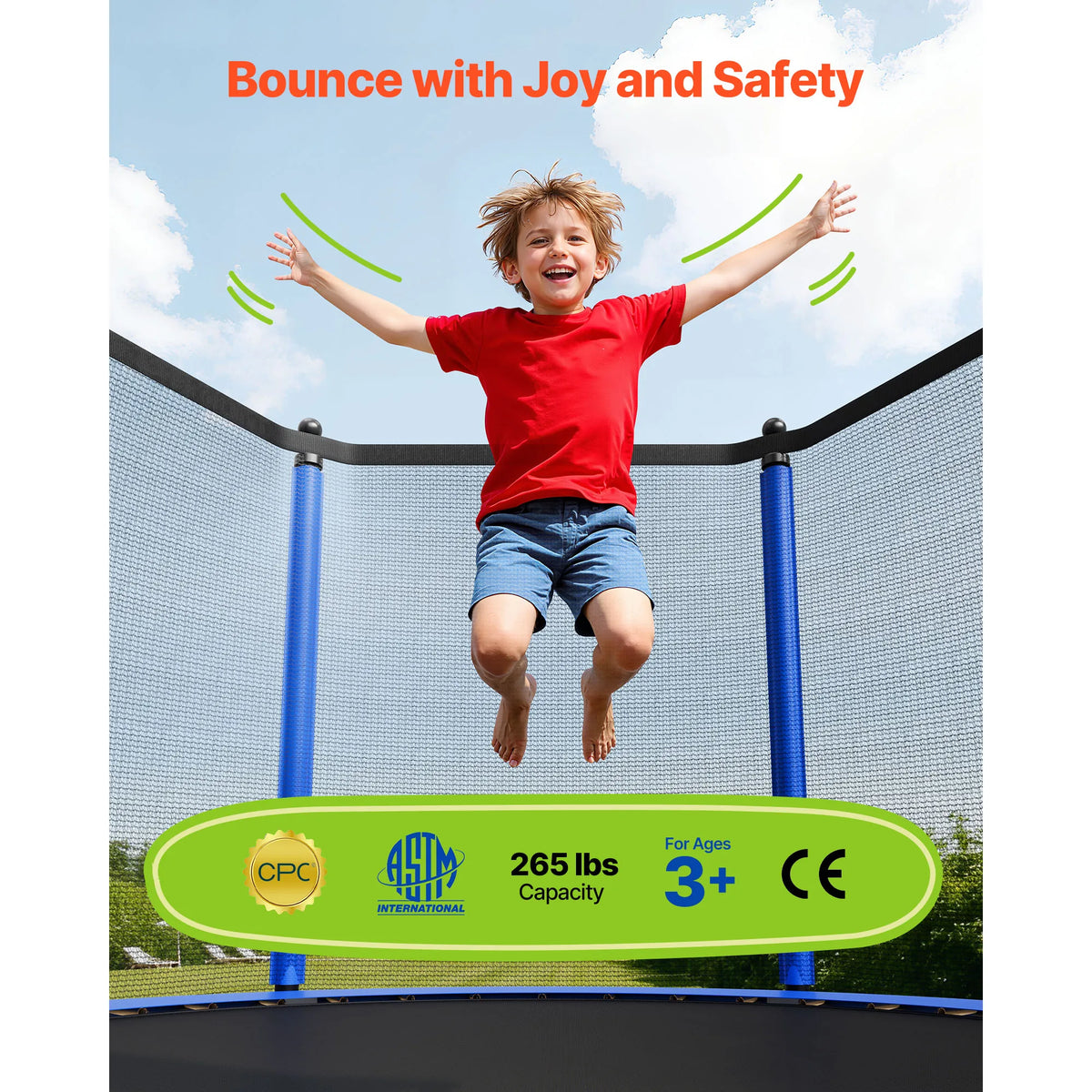 SucceBuy Outdoor Round Trampoline With Enclosure Net And Steel Frame