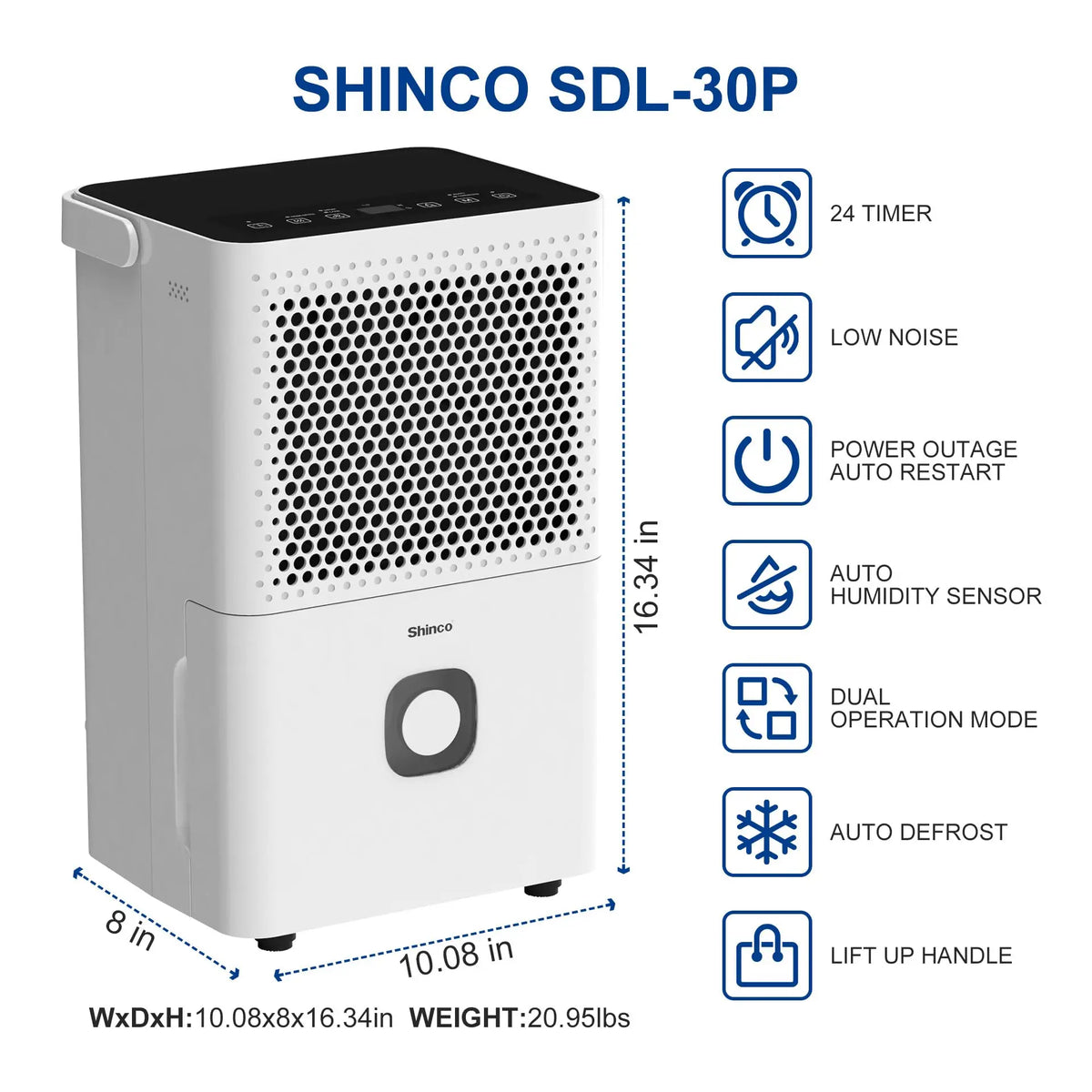 Shinco 30-Pint Dehumidifier With Drain Hose Covers 1500 Sqft