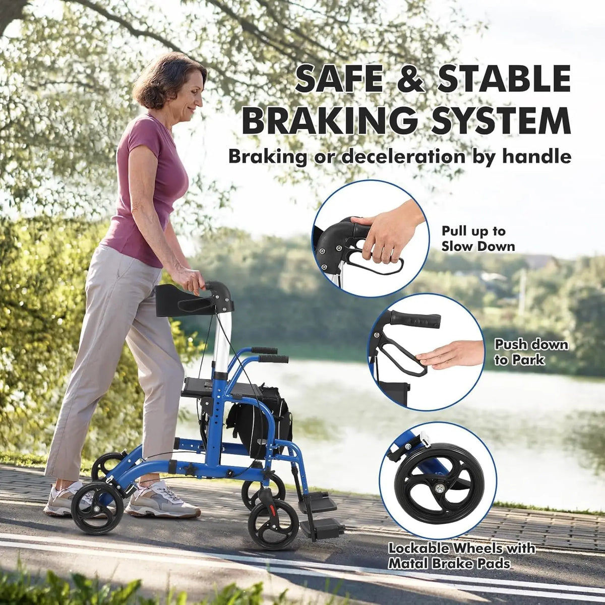 Aluminum Foldable Rollator Walker With Seat And Backrest For Seniors