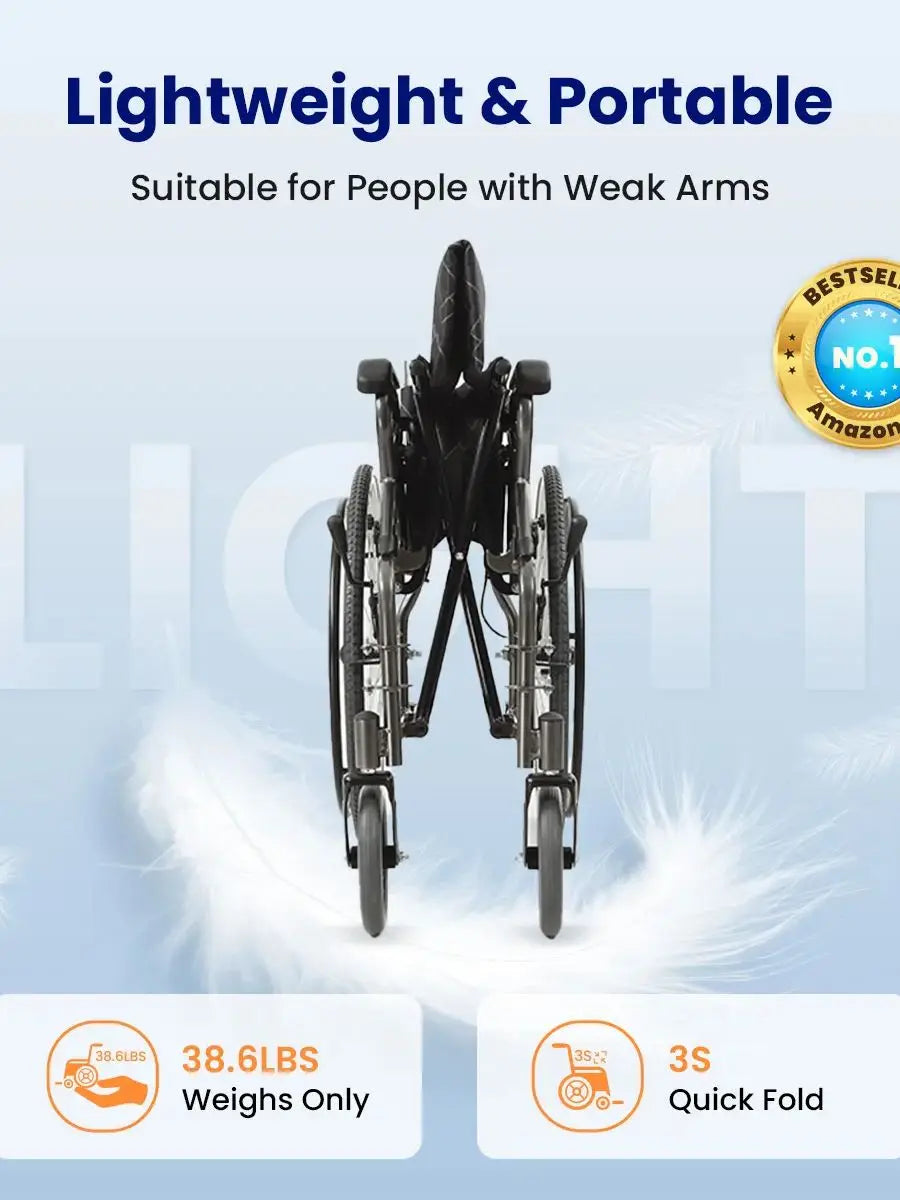 Maidesite Lightweight Folding Transport Wheelchair With Seat
