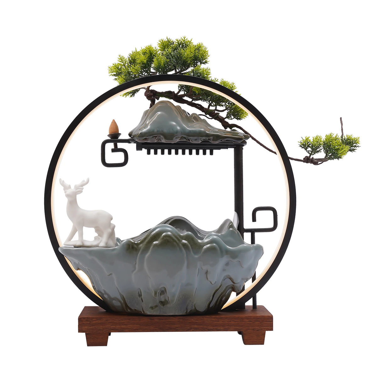 Bymaocar Tabletop Water Fountain LED Light Bonsai Tree Desk Decoration
