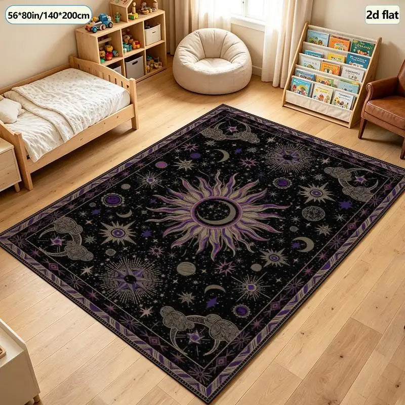 Celestial Constellation Sun Moon Star Pattern Area Rug for Home