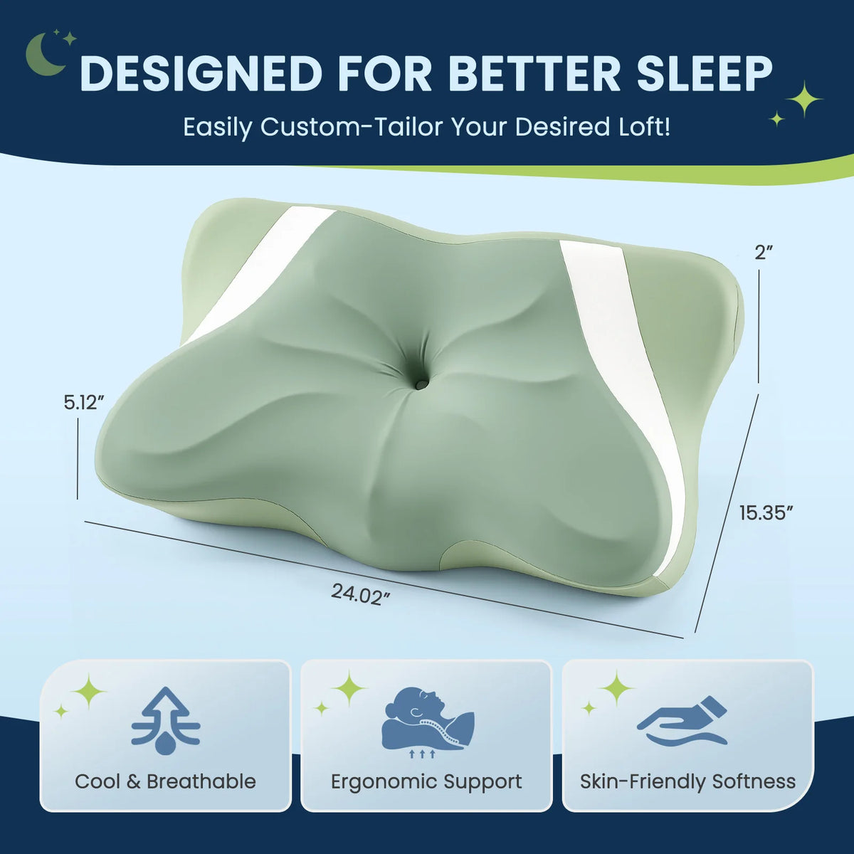 JHK Ergonomic Memory Foam Cervical Pillow With Cooling Cover