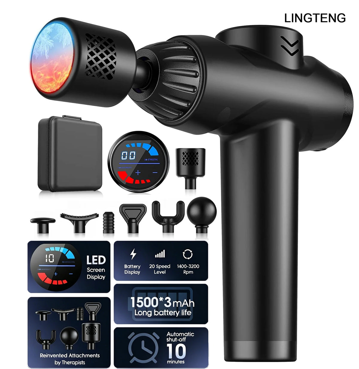 Lingteng Deep Tissue Percussion Massage Gun Hot And Cold Functions