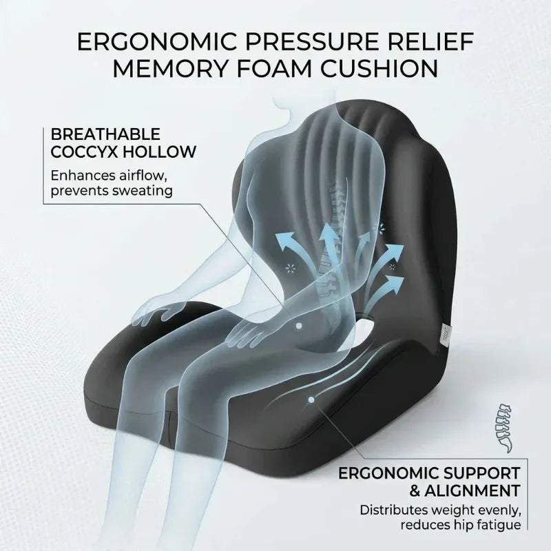 Ergonomic Memory Foam Coccyx Cushion For Sciatica Relief Posture Correction