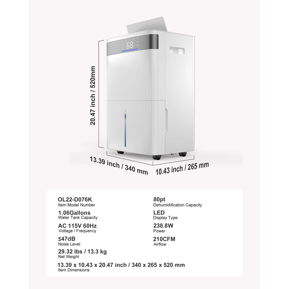SucceBuy 52Pint Dehumidifier With Drain Hose Smart Humidity Control Low Noise