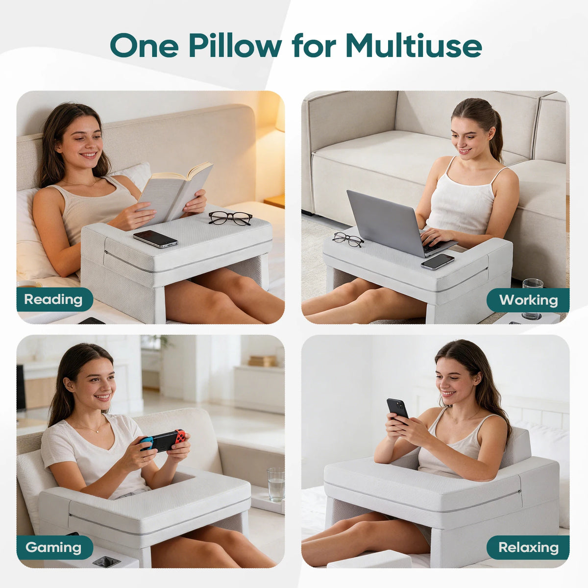JHK Square Memory Foam Reading Pillow With Washable Cover